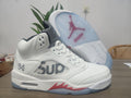 AIR JORDAN5 White High-Top Sneakers with Red Accents