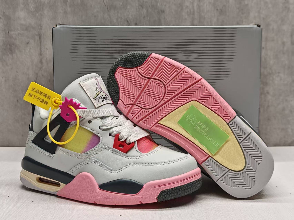 White & Pink Colorblock High-Top Sneakers