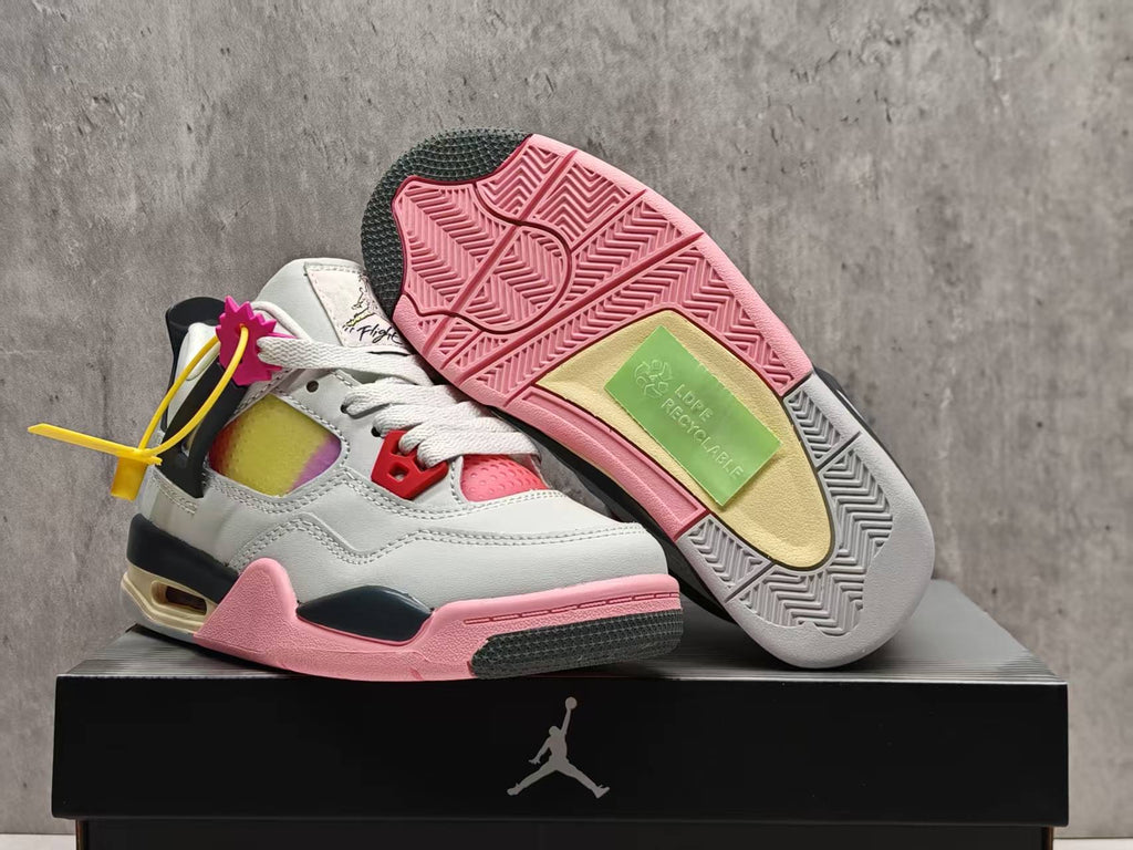 White & Pink Colorblock High-Top Sneakers